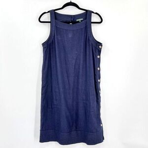 For Cynthia Linen Sleeveless Dress S  Blue Side Button Placket  Casual Lagenlook